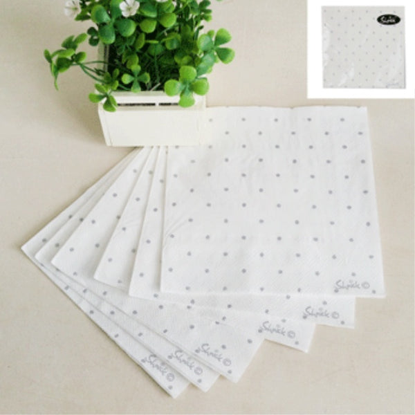 20PK 33X33CM SILVER DOTTY NAPKIN